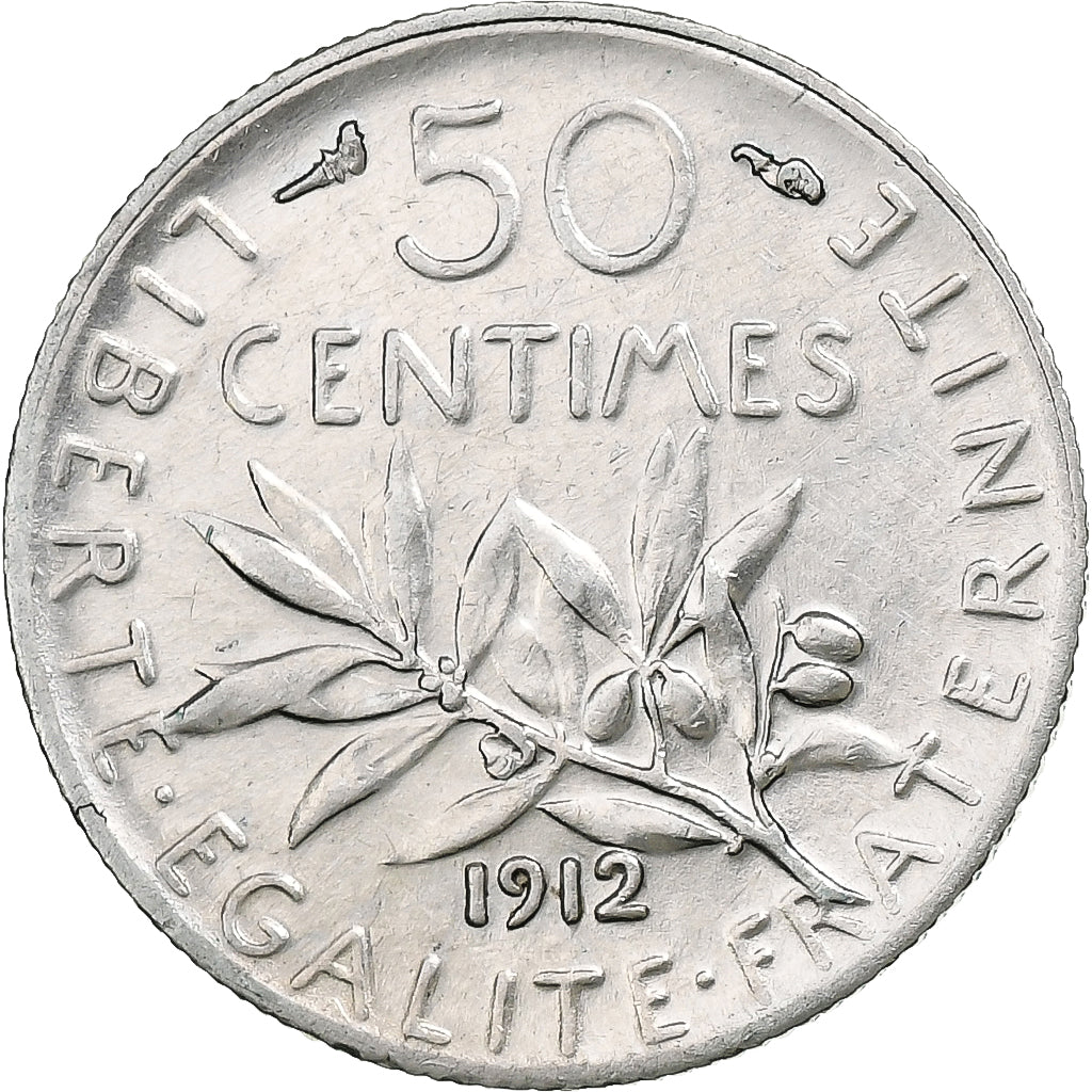 Frankreich, 50 Centimes, Semeuse, 1912, Paris, Silber, SS+, Gadoury:420, KM:854