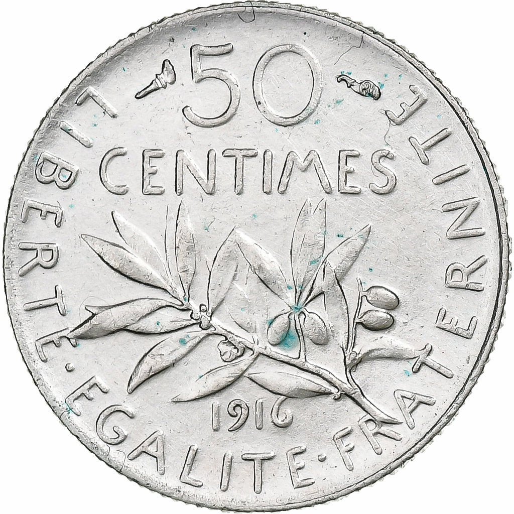 France, Semeuse, 50 Centimes, 1916, Paris, EF(40-45), Silver, KM:854