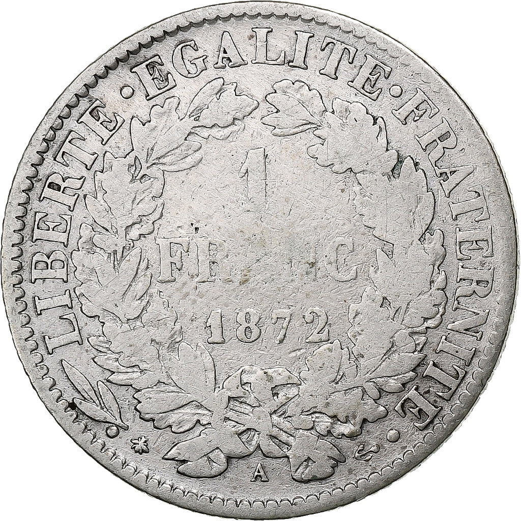 Francia, Franc, Cérès, 1872, Paris, Argento, B+, KM:822.1