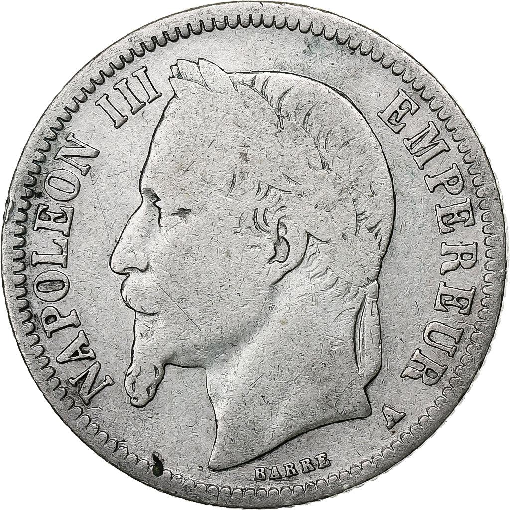 Francia, Napoleon III, Napoléon III, Franc, 1867, Paris, B, Argento, KM:806....
