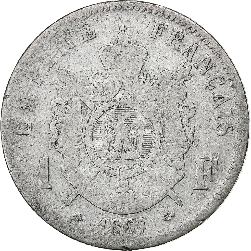 Francia, Napoleon III, Napoléon III, Franc, 1867, Paris, B, Argento, KM:806....