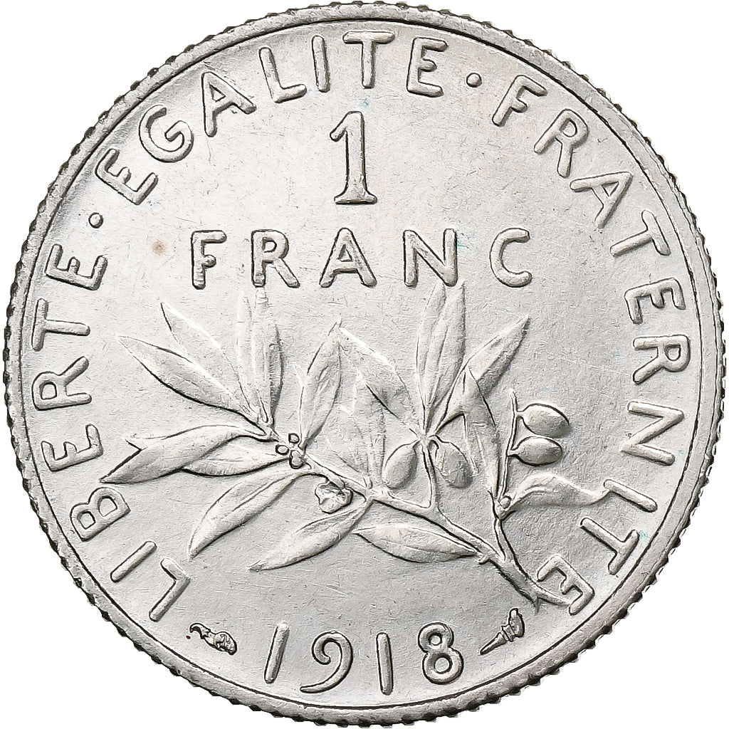 France, Franc, Semeuse, 1918, Paris, Silver, AU(50-53), KM:844.1
