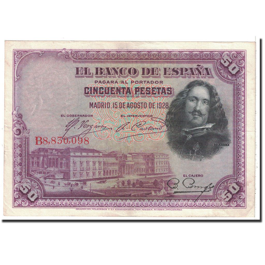 Banknote, Spain, 50 Pesetas, 1928, 1928-08-15, KM:75a, AU(55-58)