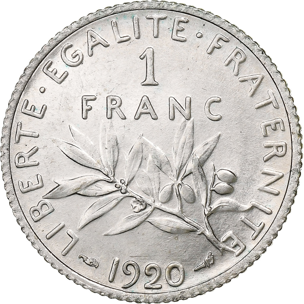 France, Franc, Semeuse, 1920, Paris, Silver, MS(60-62), Gadoury:467, KM:844.1