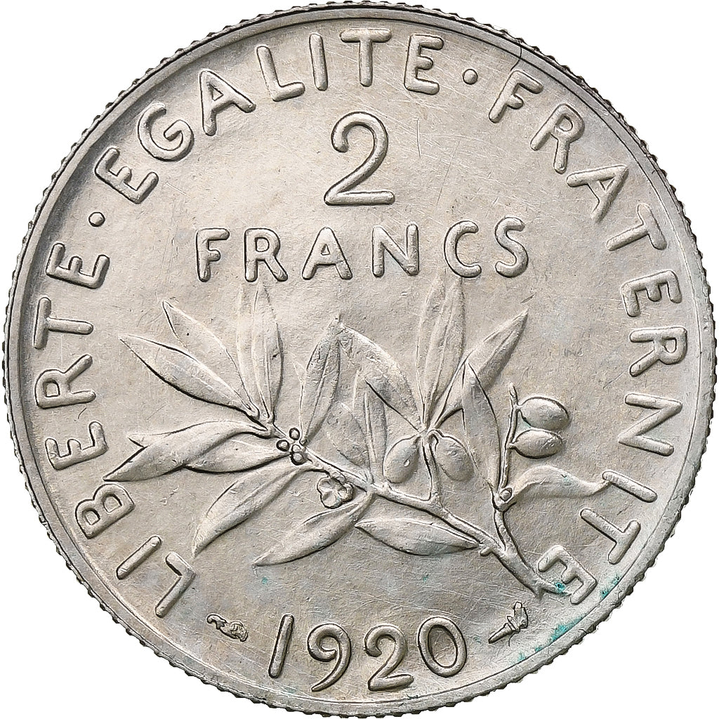 Frankreich, 2 Francs, Semeuse, 1920, Paris, Silber, SS+, Gadoury:532, KM:845.1