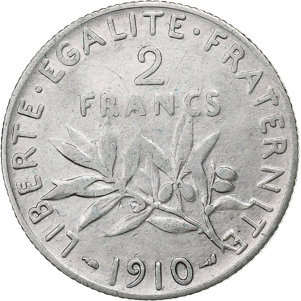 France, 2 Francs, Semeuse, 1910, Paris, Silver, VF(30-35), Gadoury:532, KM:845.1
