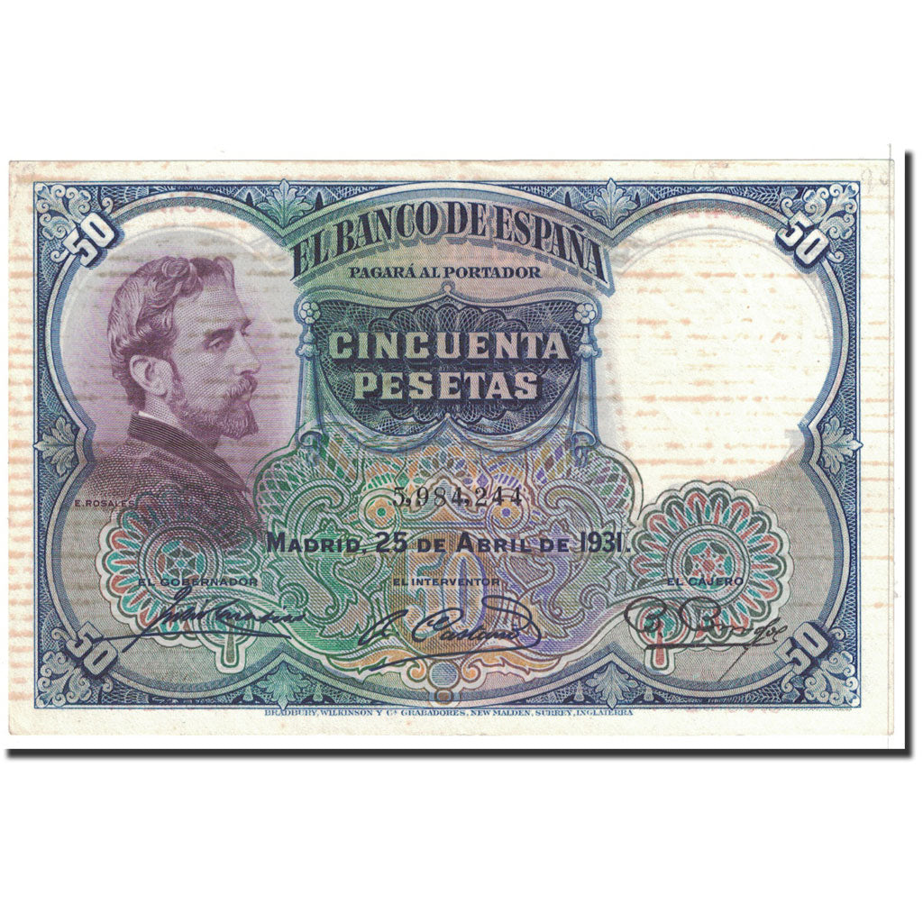 Biljet, Spanje, 50 Pesetas, 1931, 1931-04-25, KM:82, TTB