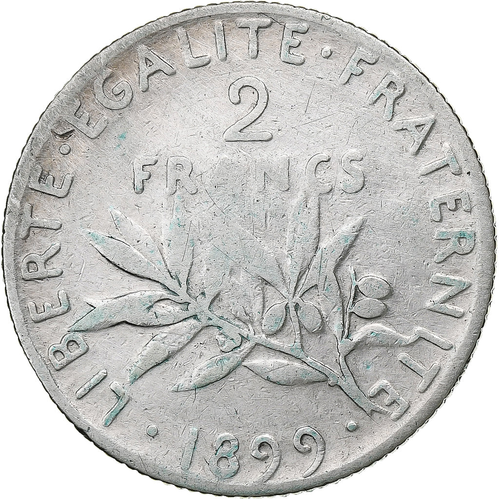 France, 2 Francs, Semeuse, 1899, Paris, Silver, F(12-15), Gadoury:532, KM:845.1