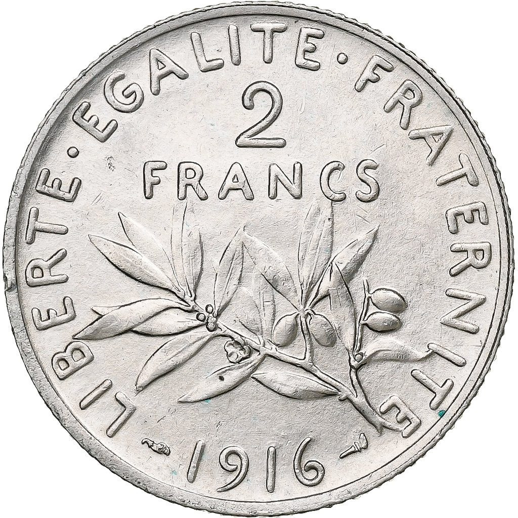 France, 2 Francs, Semeuse, 1916, Paris, Silver, AU(55-58), KM:845.1
