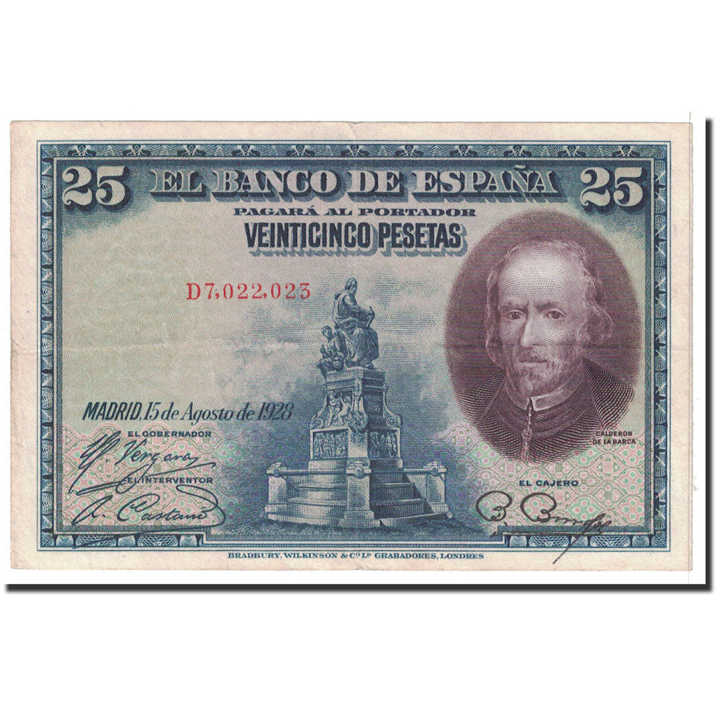 Banknote, Spain, 25 Pesetas, 1928, 1928-08-15, KM:74b, AU(50-53)