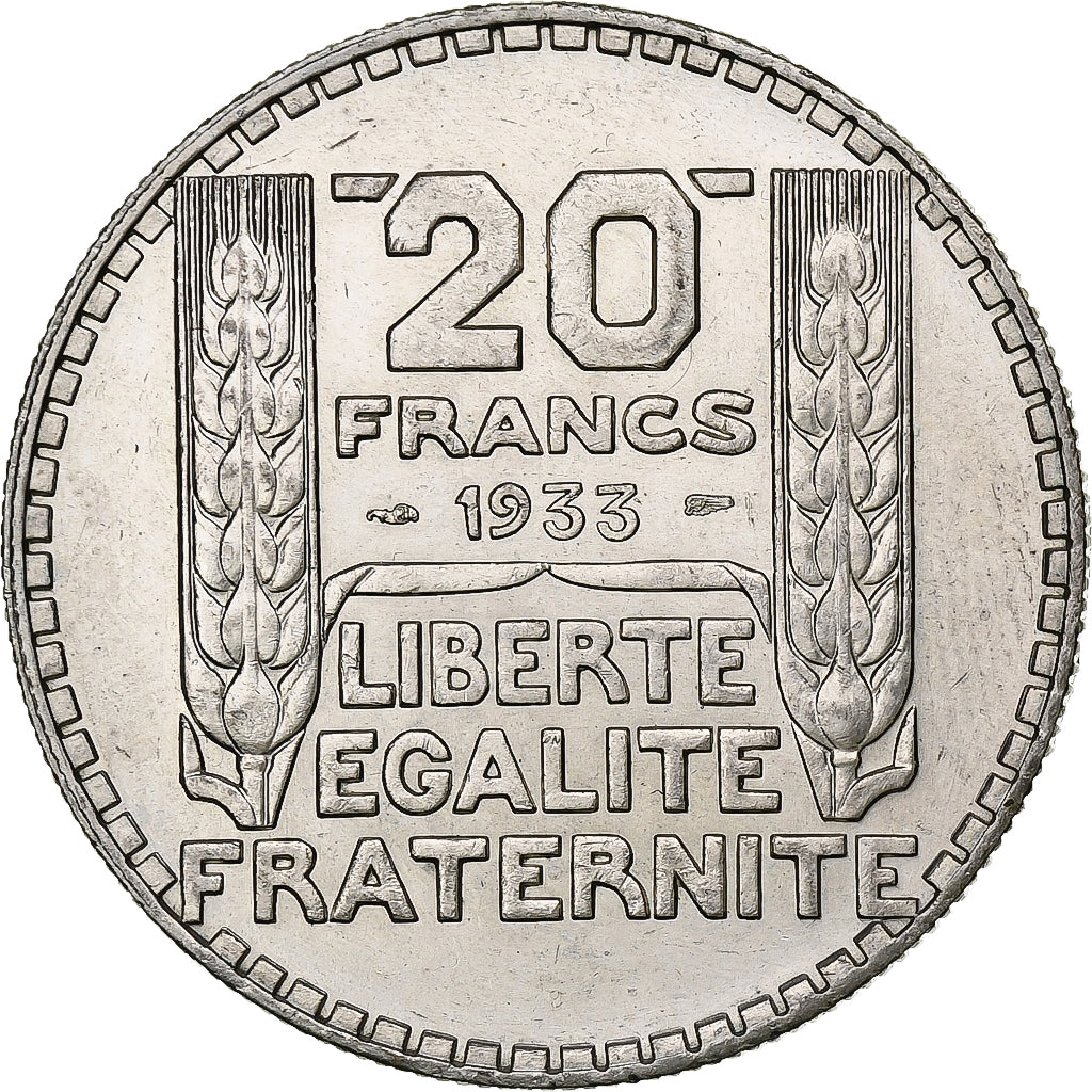 Francia, 20 Francs, Turin, 1933, Paris, Rameaux courts, Argento, BB+
