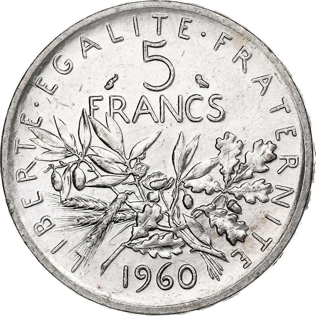 Frankrijk, 5 Francs, Semeuse, 1960, Zilver, ZF+, Gadoury:770, KM:926