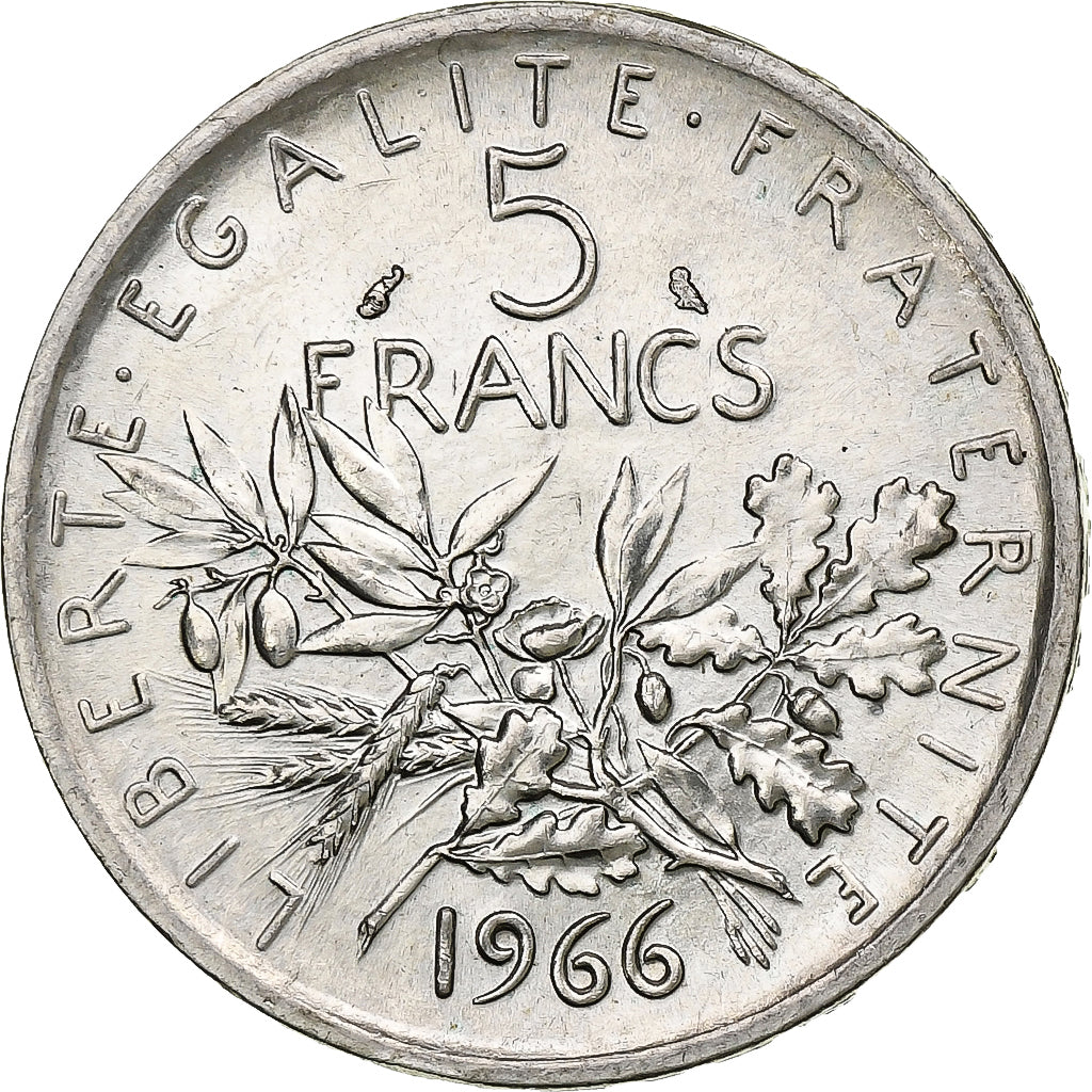 France, 5 Francs, Semeuse, 1966, Paris, Silver, AU(55-58), Gadoury:770, KM:926