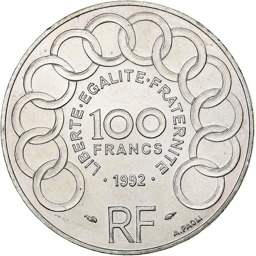 France, 100 Francs, Jean Monnet, 1992, Silver, MS(60-62), Gadoury:907, KM:1120