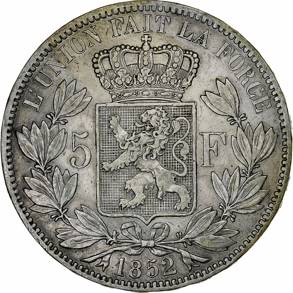 Belgium, Leopold I, 5 Francs, 5 Frank, 1852, Silver, AU(50-53), KM:17