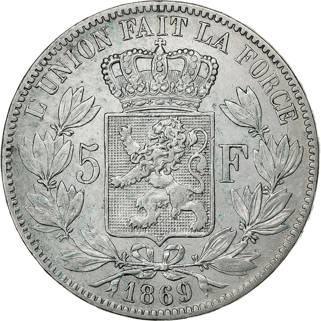 Belgium, Leopold II, 5 Francs, 5 Frank, 1869, Silver, EF(40-45), KM:24