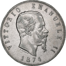 Italia, Vittorio Emanuele II, 5 Lire, 1874, Milan, Plata, BC+, KM:8.3