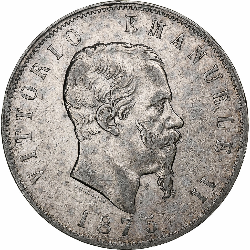 Italy, Vittorio Emanuele II, 5 Lire, 1875, Milan, Silver, VF(30-35), KM:8.3