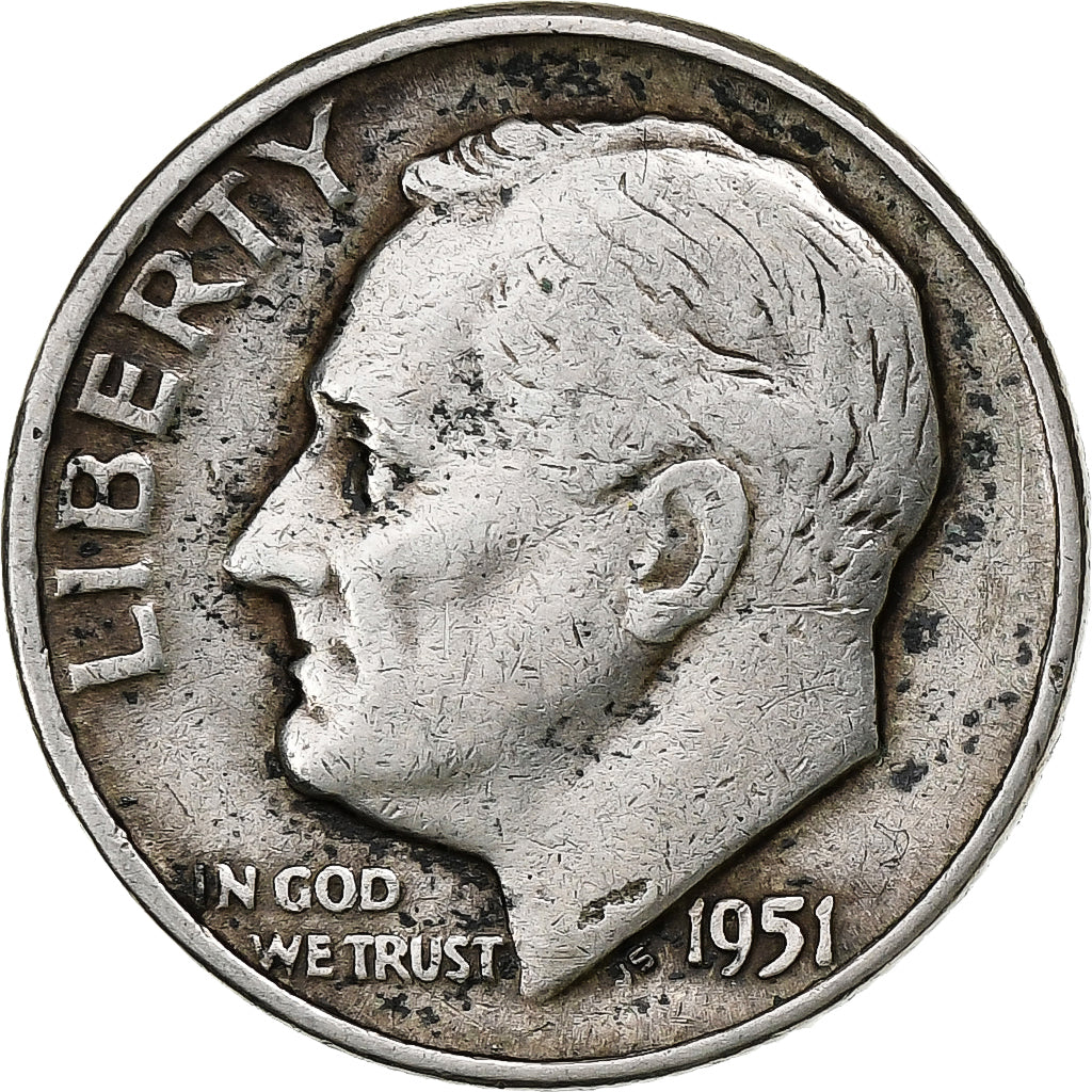 United States, Dime, Roosevelt Dime, 1951, U.S. Mint, Silver, VF(20-25), KM:195