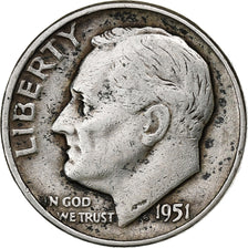 United States, Dime, Roosevelt Dime, 1951, U.S. Mint, Silver, VF(20-25), KM:195