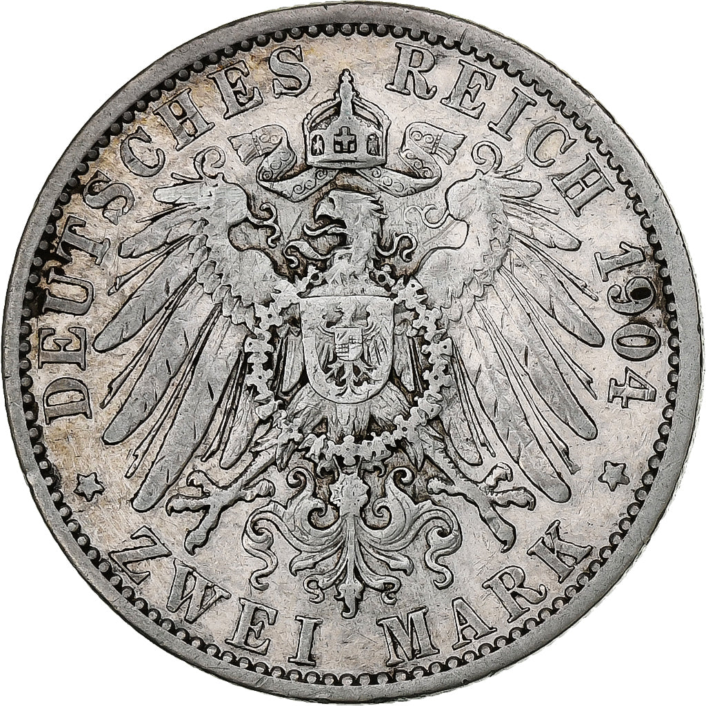 German States, PRUSSIA, Wilhelm II, 2 Mark, 1904, Berlin, Silver, VF(30-35)