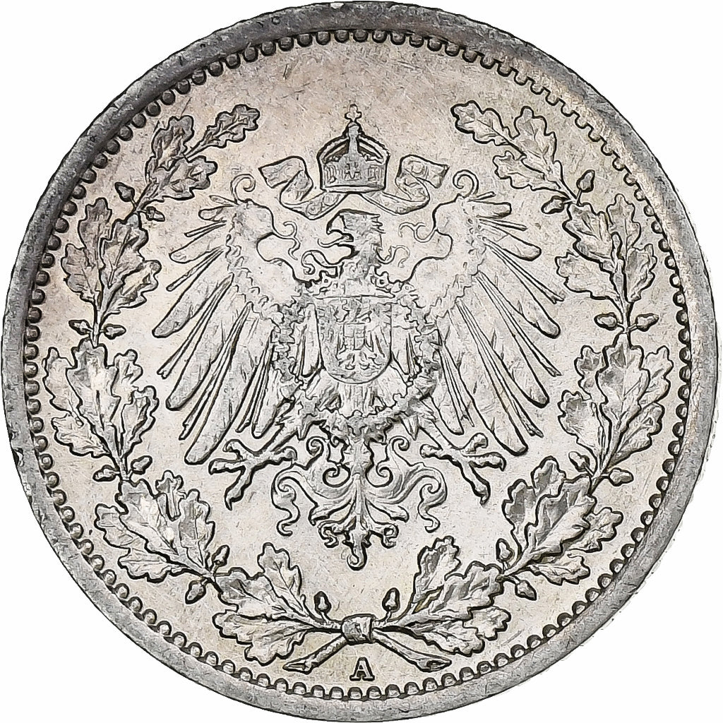 GERMANY - EMPIRE, 1/2 Mark, 1909, Berlin, Silver, AU(50-53), KM:17