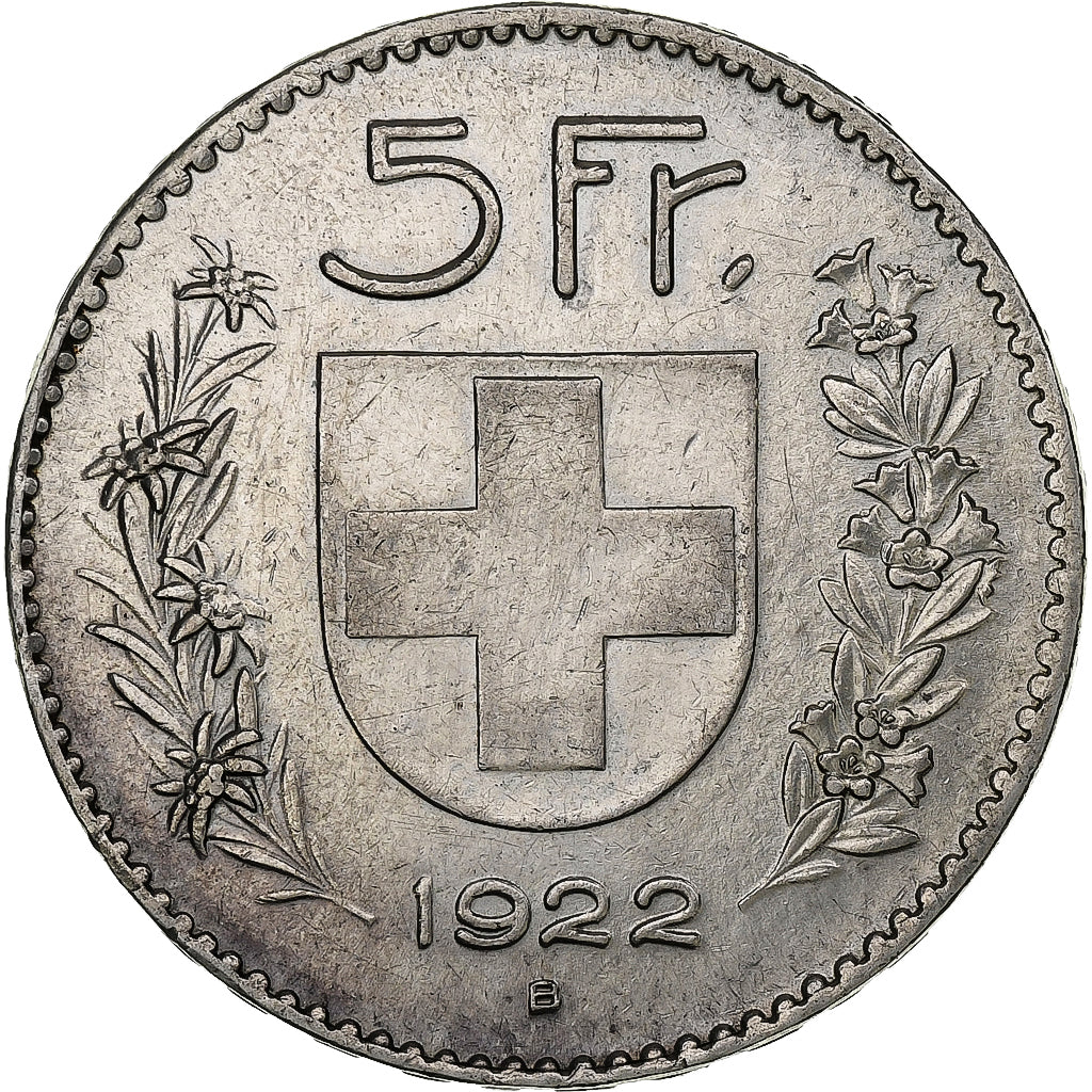 Switzerland, 5 Francs, 1922, Bern, Silver, AU(50-53), KM:37