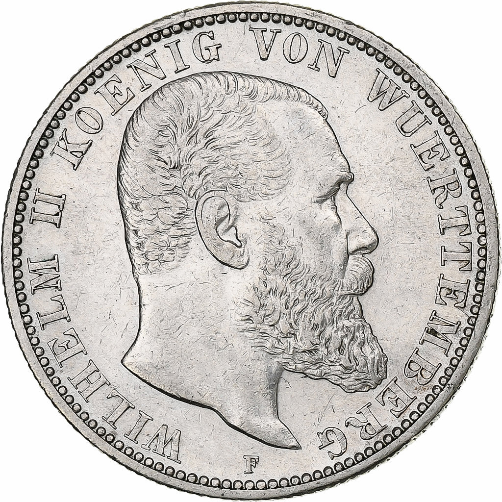 Stati tedeschi, WURTTEMBERG, Wilhelm II, 2 Mark, 1906, Freudenstadt, Argento