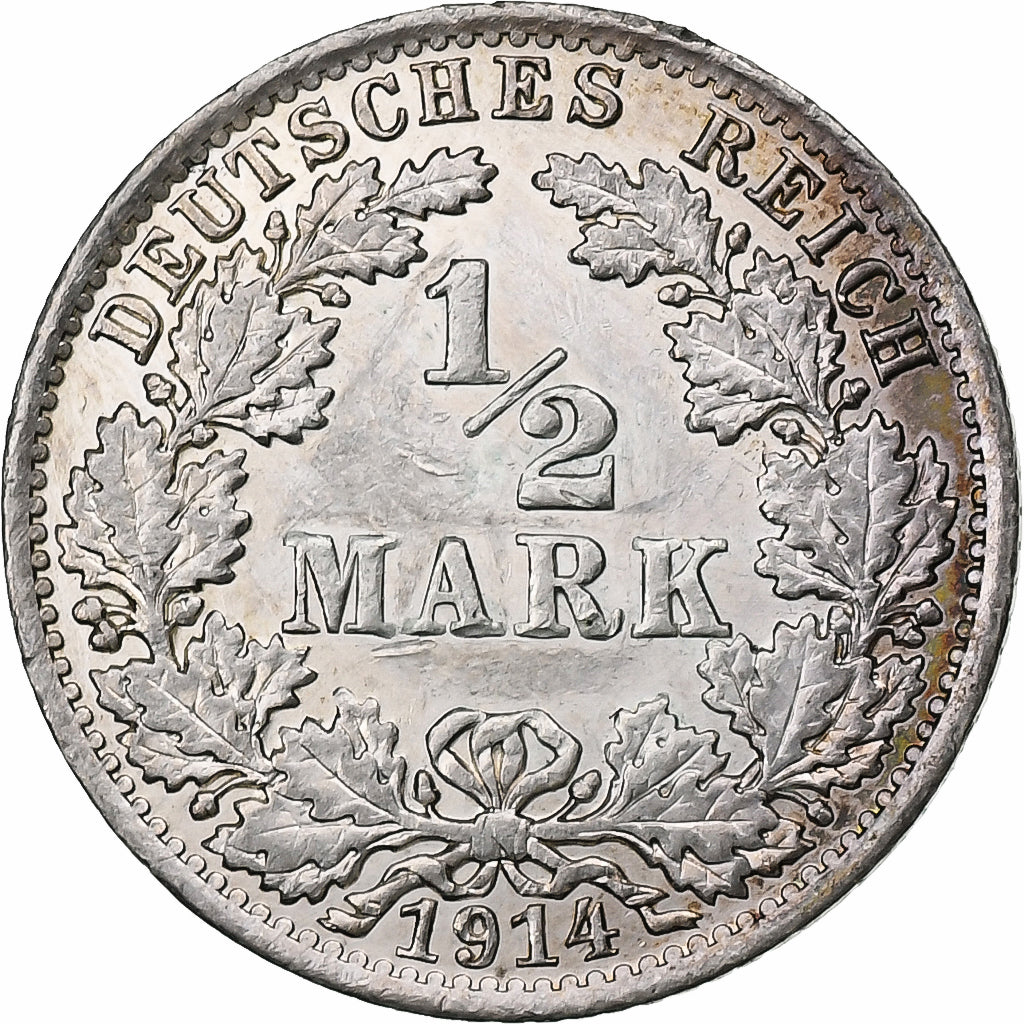 NIEMCY - IMPERIUM, 1/2 Mark, 1914, Berlin, Srebro, EF(40-45), KM:17