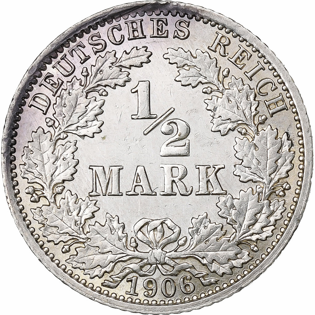 ALEMANIA - IMPERIO, 1/2 Mark, 1906, Berlin, Plata, MBC, KM:17
