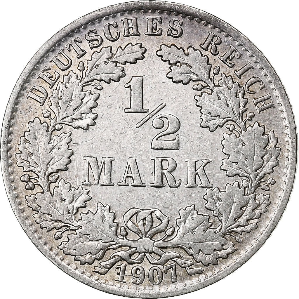 GERMANY - EMPIRE, 1/2 Mark, 1907, Berlin, Silver, VF(30-35), KM:17