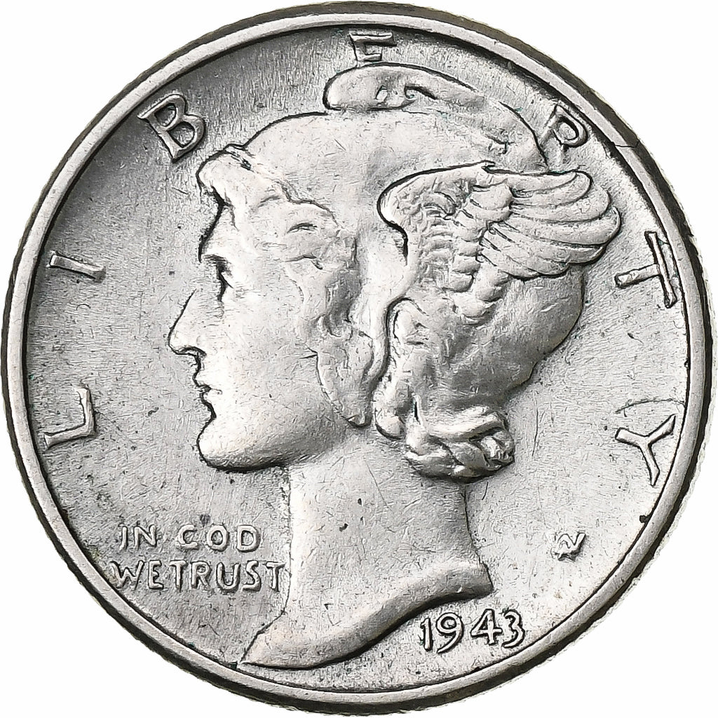 Estados Unidos da América, Dime, Mercury Dime, 1943, U.S. Mint, Prata