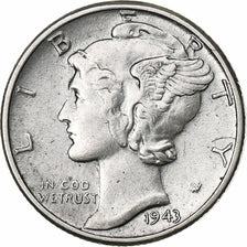 United States, Dime, Mercury Dime, 1943, U.S. Mint, Silver, AU(55-58), KM:140