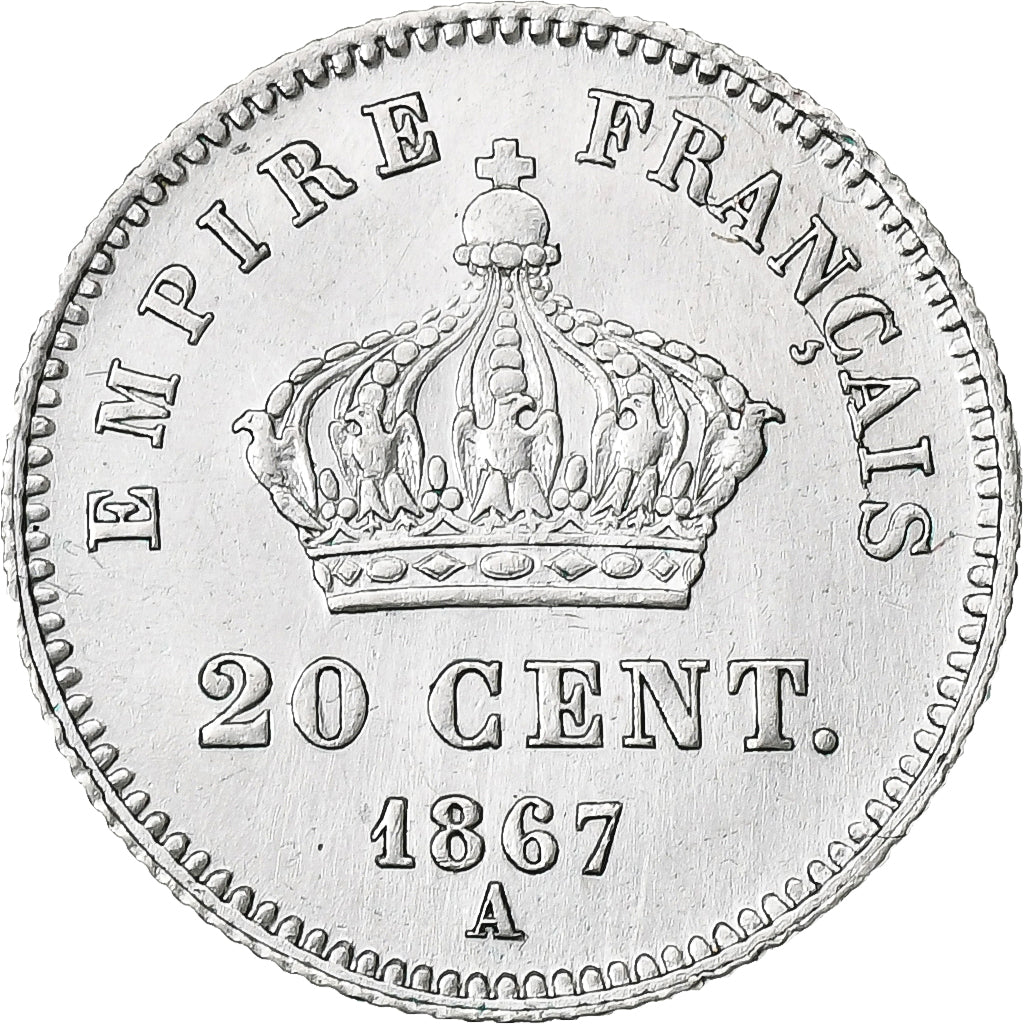 Francja, Napoleon III, 20 Centimes, Napoléon III, 1867, Paris, Srebro