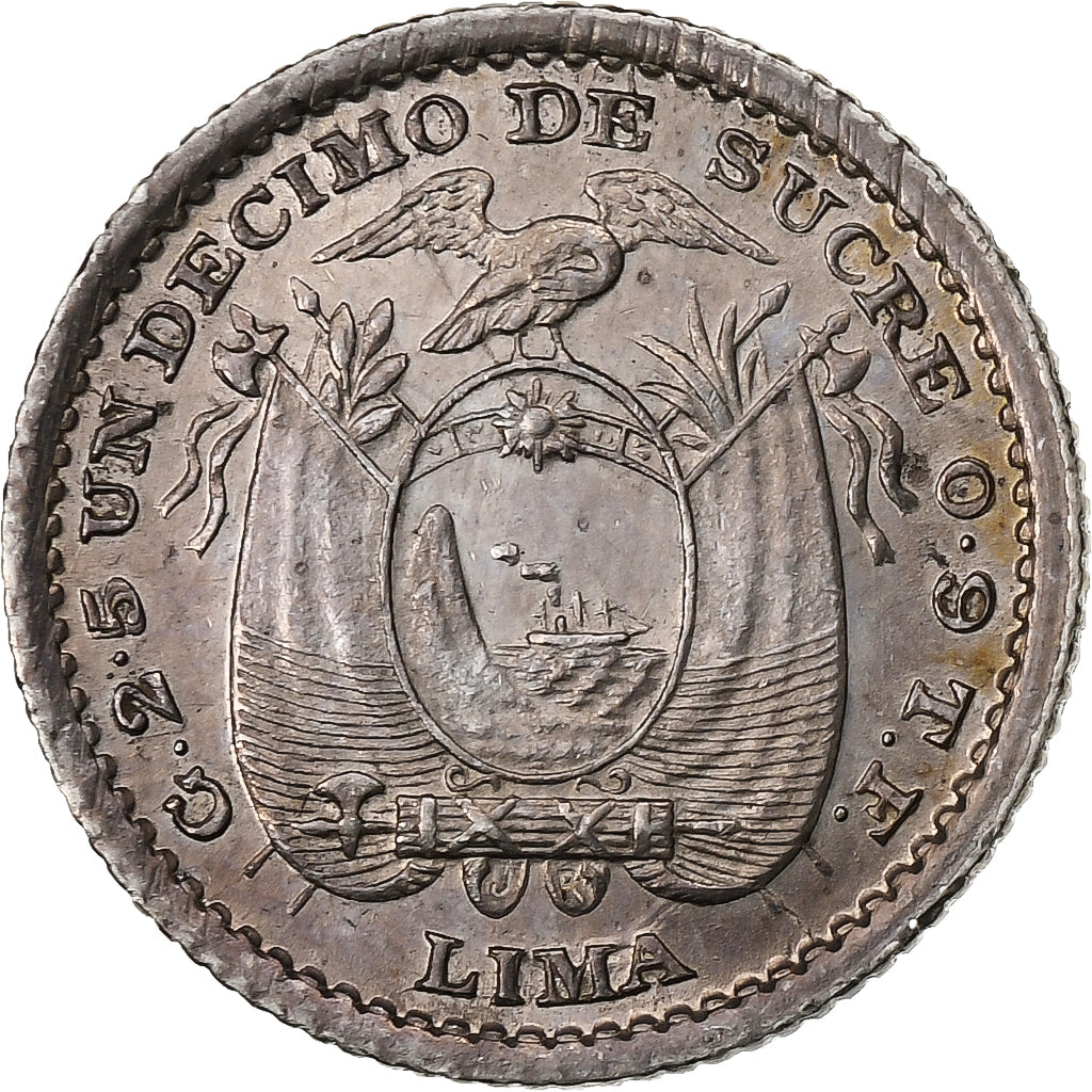 Ecuador, Decimo, Un, 1892, Lima, Silber, UNZ, KM:50.3