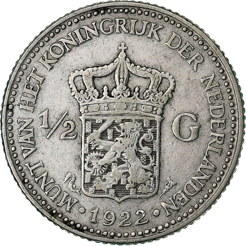 Paesi Bassi, Wilhelmina I, 1/2 Gulden, 1922, MB+, Argento, KM:160