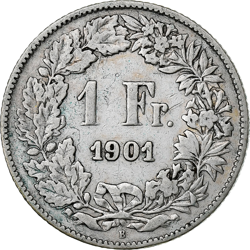 Suiza, Franc, 1901, Bern, Plata, BC+, KM:24
