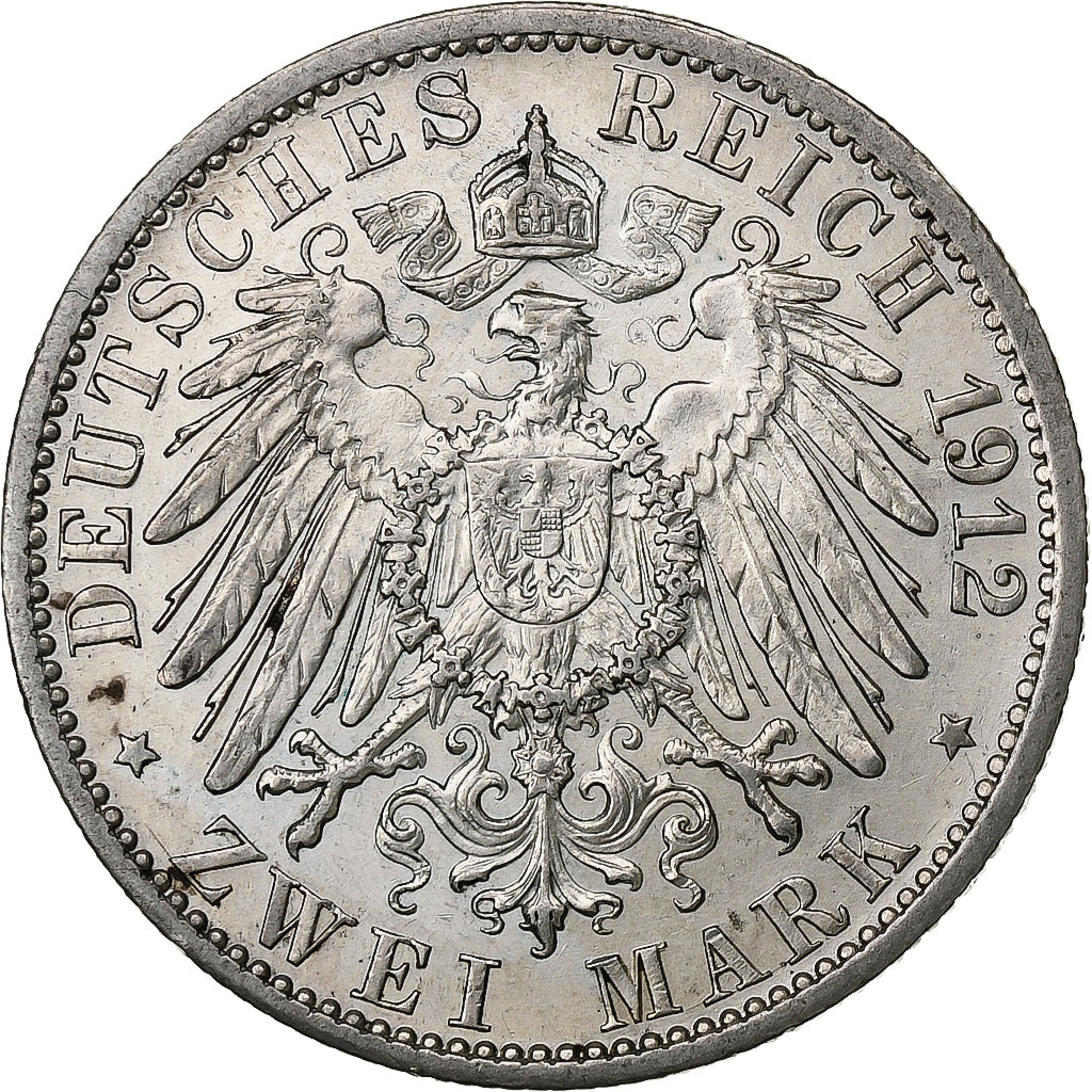 German States, PRUSSIA, Wilhelm II, 2 Mark, 1912, Berlin, Silver, AU(50-53)