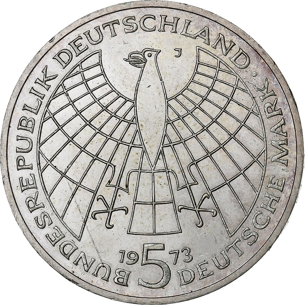 GERMANY - FEDERAL REPUBLIC, 5 Mark, 1973, Hamburg, Silver, AU(55-58), KM:136
