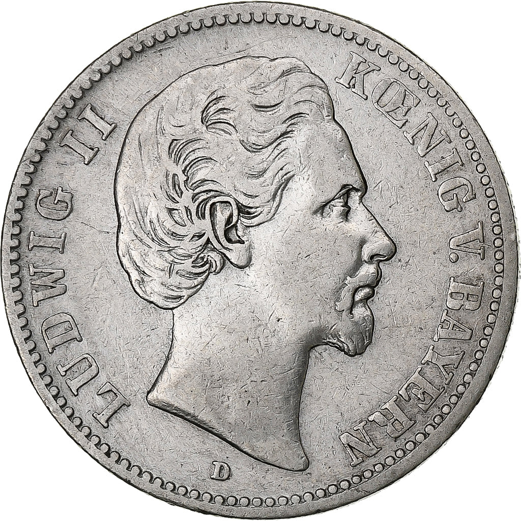 German States, BAVARIA, Ludwig II, 2 Mark, 1876, Munich, Silver, VF(20-25)
