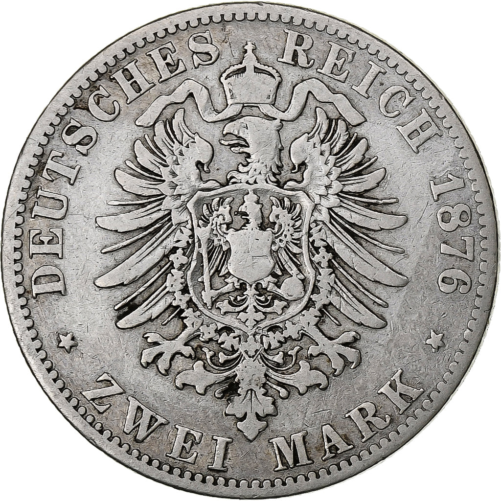 German States, PRUSSIA, Wilhelm I, 2 Mark, 1876, Berlin, Silver, VF(20-25)