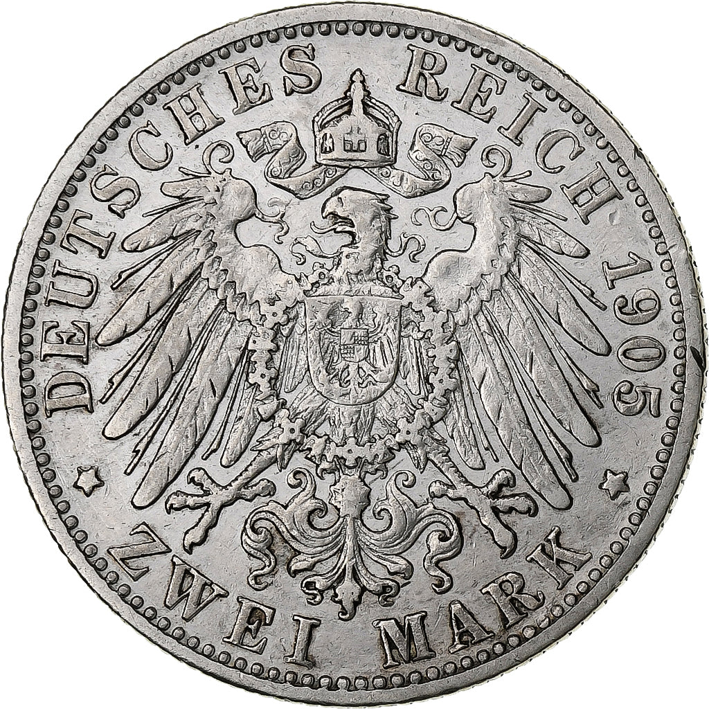 German States, WURTTEMBERG, Wilhelm II, 2 Mark, 1905, Freudenstadt, Silver