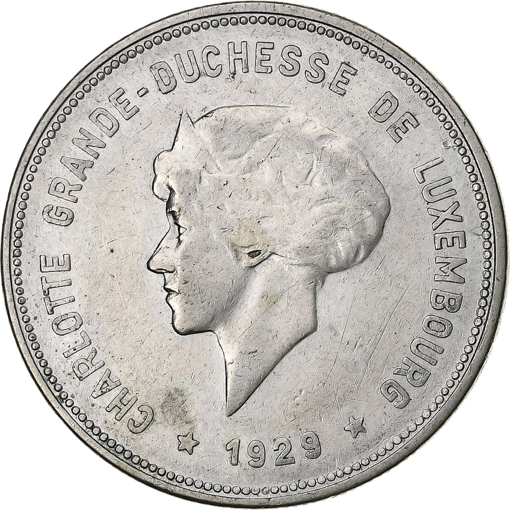 Luxembourg, Charlotte, 5 Francs, 1929, Silver, VF(30-35), KM:38