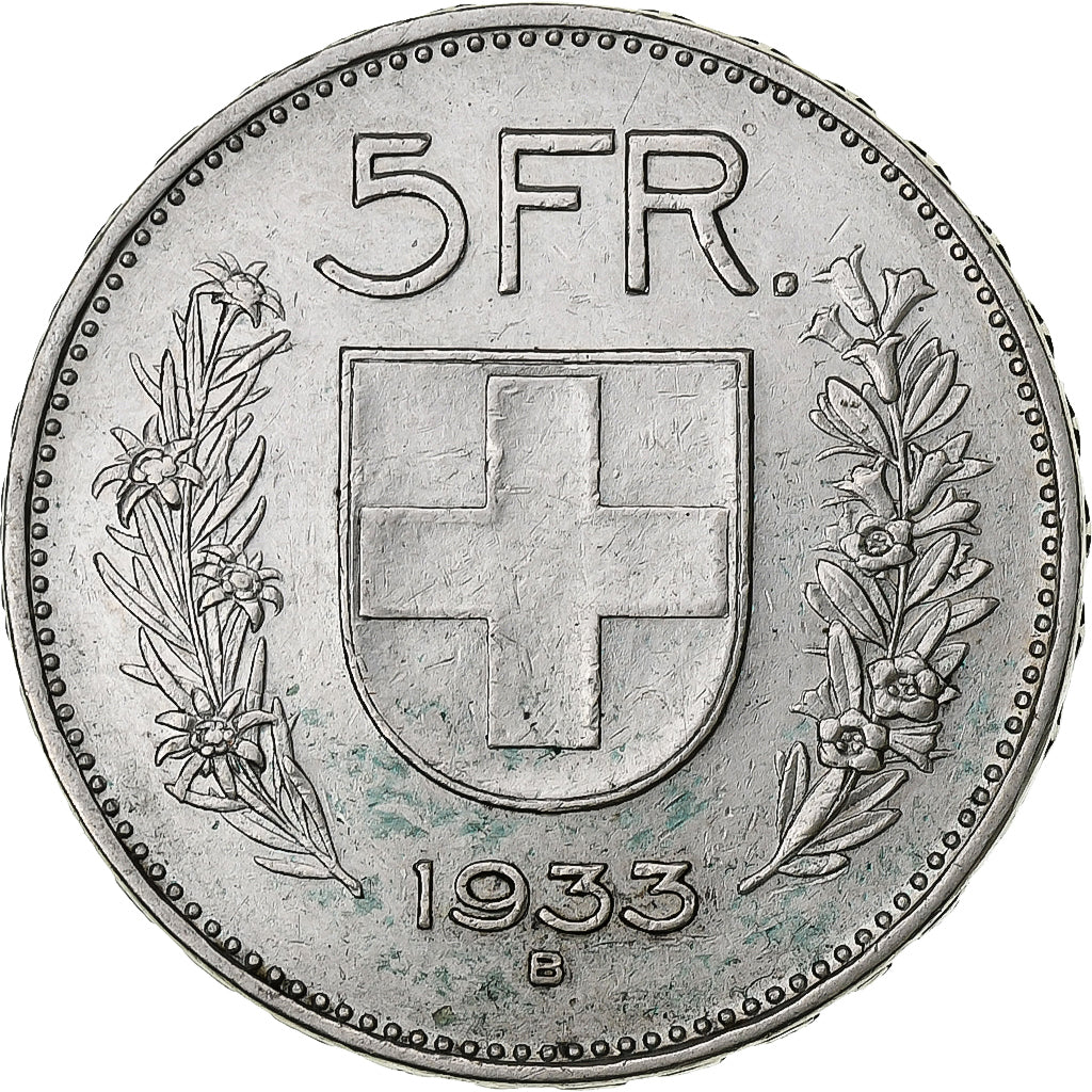 Switzerland, 5 Francs, 1933, Bern, Silver, EF(40-45), KM:40