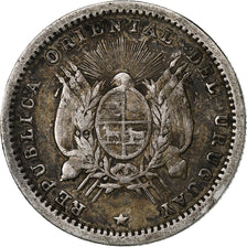 Uruguay, 10 Centesimos, 1877, Uruguay Mint, Silver, VF(20-25), KM:14