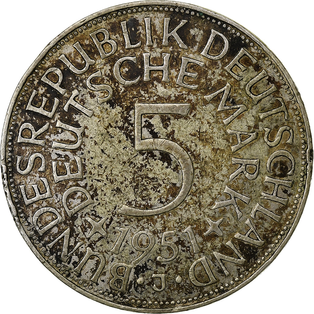 GERMANY - FEDERAL REPUBLIC, 5 Mark, 1951, Hambourg, Silver, EF(40-45), KM:112.1