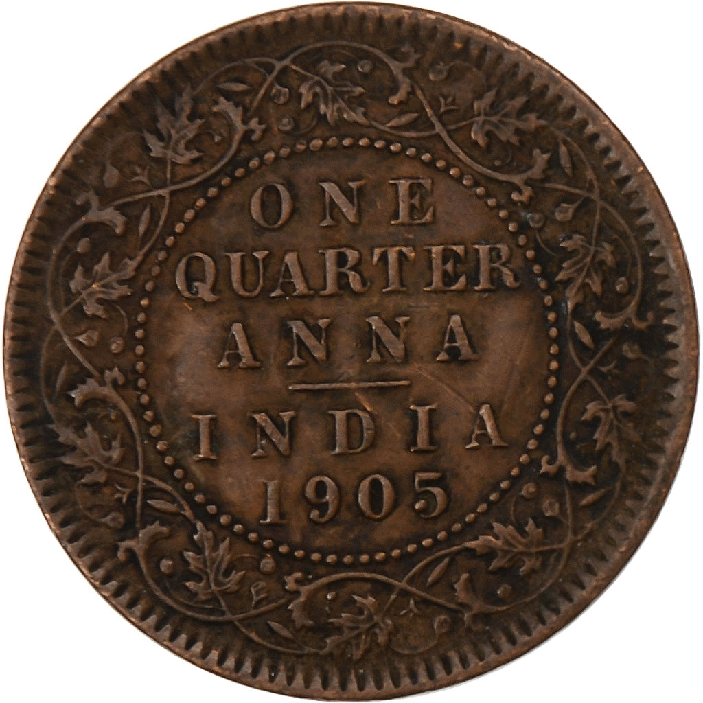 INDIA - BRITANNICA, Edward VII, 1/4 Anna, 1905, Calcutta, Rame, BB, KM:501