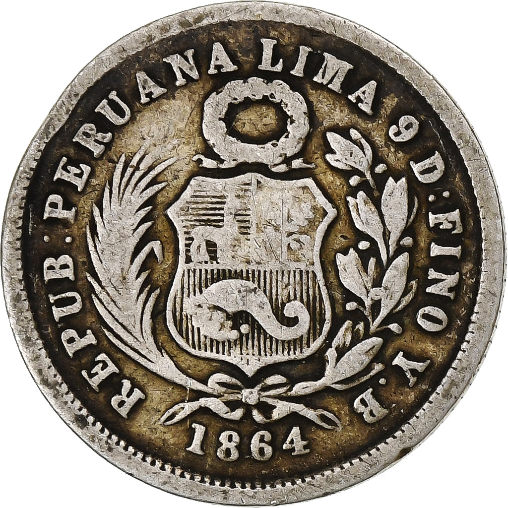 Peru, SOUTH PERU, Dinero, 1864, Lima, Silver, VF(20-25), KM:190