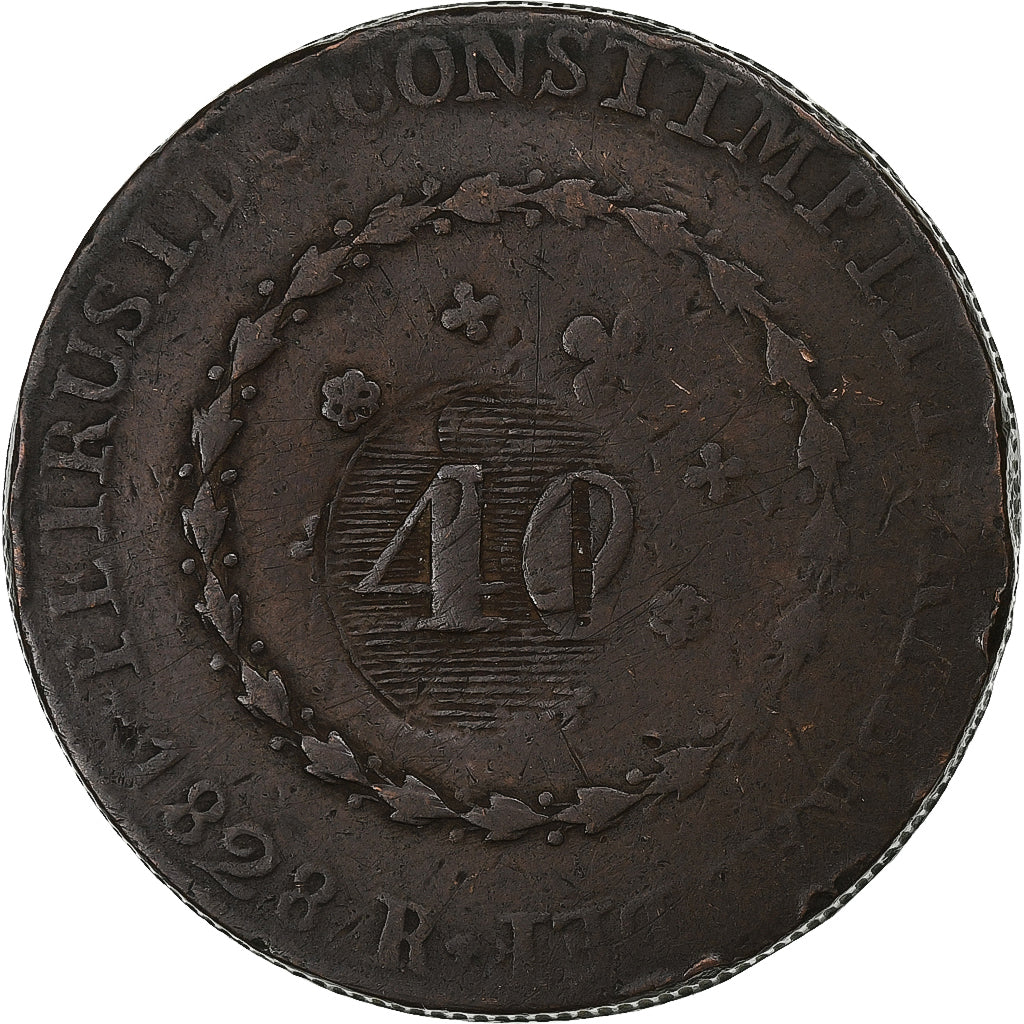 Brazil, Pedro I, 40 Reis,1828, Rio de Janeiro, Copper, VF(20-25), KM:363.1