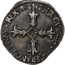 France, Henri IV, 1/4 Ecu, 1590, Bordeaux, 2nd type, Silver, EF(40-45)
